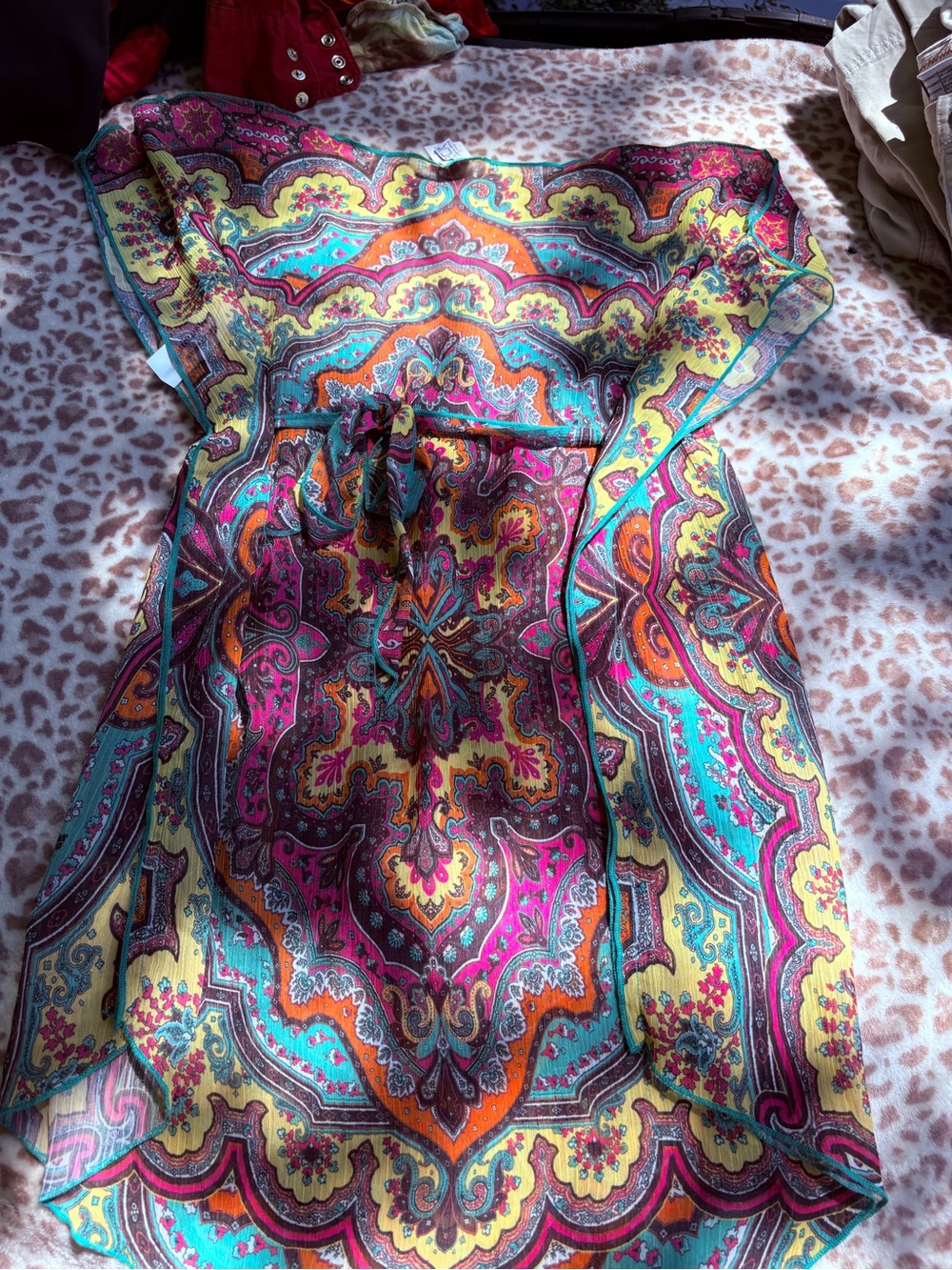 Becca Paisley Tie Back Swim Sheer Cover Up Size Medium-Large Boho Y2K Hippie - Picture 6 of 9